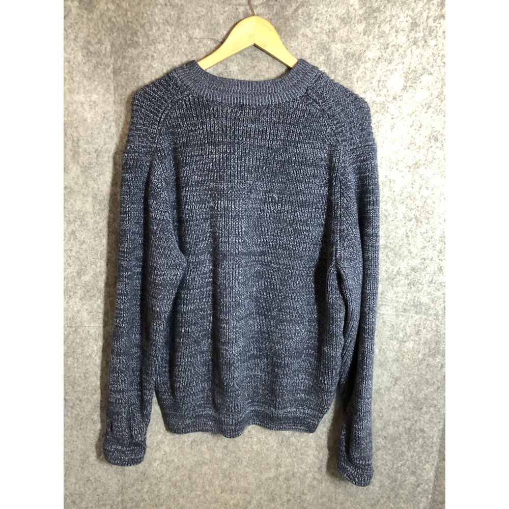 L.L.Bean Sweater Mens Large Blue Henley 4 Button Cotton Knit Marled Raglan - Picture 4 of 7
